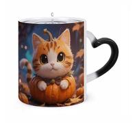 Cute Fantasy Thanksgving Cat Pumpkin Color Changing Mug Heat Changing Coffee Mugs Funny Magic Cup Heat Sensitive Travel Mug Novelty Coffee Cups Personalized Customized Gift Idea for Men & Women 11 Oz