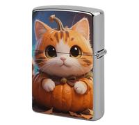 Cute Fantasy Thanksgving Cat Pumpkin Lighter Case Metal Double-Sided Lighter Cover Pocket Lighters Sleeve Windproof Lighters Accessories for Men Women