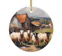 Cute Farm Animals 2.9-inch Ceramic Pendant Printed Christmas Ornament Suitable for Decorating windowsills fireplaces and bedrooms