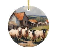 Cute Farm Animals 2.9-inch Diameter Round Christmas Pendant with a Printed Pattern Perfect for Holiday Decorations
