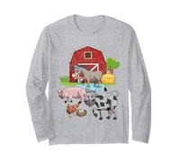 Cute Farm Animals Pig Cow Donkey Chicken Long Sleeve T-Shirt