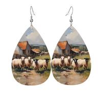cute farm animals Printed Leather Earrings - Lightweight Teardrop Earrings Perfect for Christmas, Valentine's Day Gifts