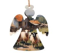cute farm animals Wooden Angel Shape Ornaments 4 PCS Suitable For Hanging On Walls Doors And Windows