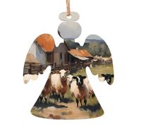 cute farm animals Wooden Christmas Tree Ornaments Angel Shape 2 PCS - Vintage Pendant Decorations for Holiday Home Decor