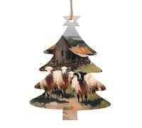 cute farm animals Wooden Christmas Tree Ornaments Christmas Tree Shape 2 PCS - Vintage Pendant Decorations for Holiday Home Decor