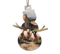 cute farm animals Wooden Christmas Tree Ornaments Snowman Shape 2 PCS - Vintage Pendant Decorations for Holiday Home Decor