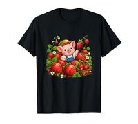 Cute Farmer Pig Strawberry Patch Berry Picking T-Shirt