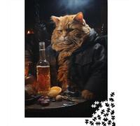 Cute Fat Cat Bar 1000-Piece Puzzle for Adults, 38x26cm/1000pcs, for A Quiet Evening Project at Home; White Cardboard for Cleaner Sorting