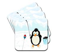 Cute Fat Penguin Fishing in Snow Set of 4 Coasters