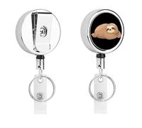 Cute Fat Sloth Funny Retractable ID Badge Holder Reel with Clip Key Ring for Nurse Name Card Keychain