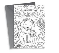 Cute Father's Day Card - Lions - Colour In