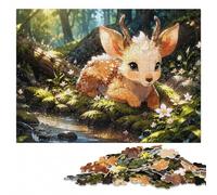 Cute Fawn Creature by Water Adult Wooden Puzzle | Holiday gift for puzzle fans: solo or shared puzzle time alone or together.
