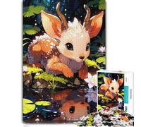 Cute Fawn Creature by Water Wooden Jigsaw Puzzle for Adults | A focused indoor hobby - an activity that can be paused and resumed over several sessions.