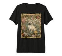 Cute Fawn Pug Dog in William Morris Style Garden Premium T-Shirt