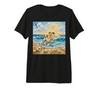 Cute Fawn Pug Dog Playing on a Sunny Beach Funny Artwork Premium T-Shirt