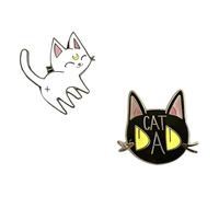Cute Feline Enamel Pin Set - Cartoon White & Black Cat Lapel Pins for Backpacks, Jackets, Hats - Decorative Metal Brooches