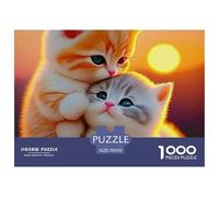 Cute Feline Jigsaw Puzzles Puzzles for Adults Kids. 1000 Pieces Two Kittens Warm Sunset Glow Impossible Challenge Toy Educational Games Home Decoration for Adults& Kids Age 14 Years Up 70x50cm/1000pcs