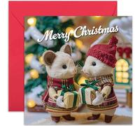 Cute Felt Animal Figure Christmas Card - Festive Greeting Card for Her - Christmas Card for Daughter Niece Granddaughter Wife Husband Boyfriend Girlfriend - Cute Animal Christmas Card for Family
