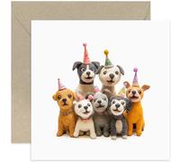 Cute Felt Dog Birthday Card for Wife Husband - Playful BDay Gift - 'Dogs in Party Hats' Design for Men Women - Frienda and Family - Congratulations - Blank Inside with Envelope