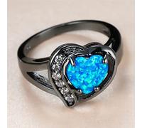 Cute Female Blue Heart Opal Stone Ring Charm Black Gold Wedding Rings For Women Luxury Bride Crystal Big Engagement Ring