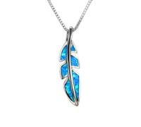Cute Female Blue Leaf Pendant Necklace Boho Silver Color Chain Necklaces For Women Trendy Opal Stone Wedding Necklace