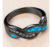 Cute Female Blue Opal Stone Ring Charm Black Gold Wedding Rings For Women Bride Crystal Infinity Engagement Ring