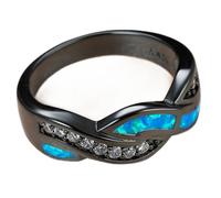 Cute Female Blue Opal Stone Ring Charm Black Gold Wedding Rings For Women Bride Crystal Infinity Engagement Ring