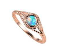 Cute Female Blue Opal Stone Ring Charm Rose And Gold Color Thin Wedding Rings For Women Luxury Bride Round Engagement Ring