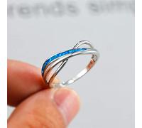 Cute Female Blue White Opal Ring Classic Silver Color Thin Wedding Earrings Charm Hollow Cross Engagement Rings For Women