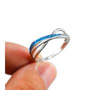 Cute Female Blue White Opal Ring Classic Silver Color Thin Wedding Earrings Charm Hollow Cross Engagement Rings For Women