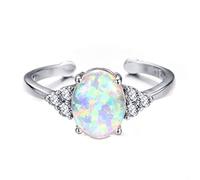 Cute Female Blue White Opal Ring Elegant Zircon Adjustable Wedding Rings For Women Trendy Bridal Silver Color Engagement Ring
