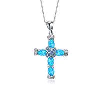 Cute Female Green Opal Pendant Necklace Trendy Oval Cross Chain Necklaces For Women Boho Silver Color Weddings Necklace