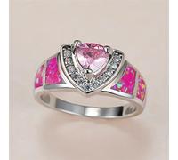 Cute Female Pink Triangle Crystal Ring Charm Silver Color Wedding Rings For Women Luxury Bride Opal Stone Big Engagement Ring