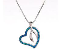 Cute Female Small Heart Pendant Necklace Yellow Gold Silver Color Chain Vintage White Blue Opal Necklaces For Women