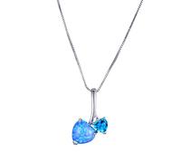Cute Female Small Heart Pendants Boho White Blue Fire Opal Necklace Vintage Silver Color Necklaces For Women