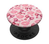 Cute Feminine Coquette Pink Bow Kiss Lips Heart Design PopSockets Adhesive PopGrip