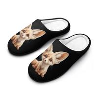 Cute Fennec Fox Flannel Slippers For Men Memory Foam Soft Warm Home Shoes Print 9-10（42-43）