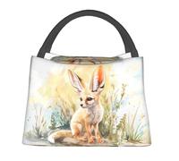 Cute Fennec Fox Lunch Box with Large Ears for Women Girls Adults Insulated Pastel Desert Plants Lunch Bag for Work Picnic Camping Travel Gifts Cooler Thermal Large Capacity Reusable Tote Makeup Bags