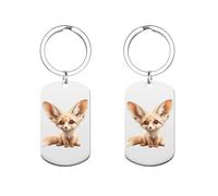 Cute Fennec Fox Personalized Metal Keychain Double Sided Rectangle Tags Ornament Key Chain Gifts for Men Women