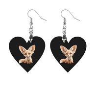 Cute Fennec Fox Round Wooden Earrings Boho Drop Pendant Fashion Gifts for Women