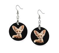 Cute Fennec Fox Round Wooden Earrings Boho Drop Pendant Fashion Gifts for Women