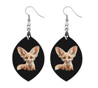 Cute Fennec Fox Round Wooden Earrings Boho Drop Pendant Fashion Gifts for Women