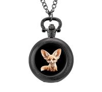 Cute Fennec Fox Vintage Pocket Watch with Chain Arabic Numerals Scale Quartz Pocket Watches Gifts for Men Women