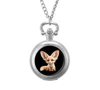 Cute Fennec Fox Vintage Pocket Watch with Chain Arabic Numerals Scale Quartz Pocket Watches Gifts for Men Women