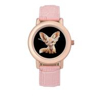 Cute Fennec Fox Women's Wrist Watch Fashion Wristwatches with Pink Strap Gifts for Women Mother Wife Birthday