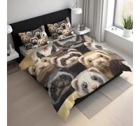Cute Ferret Double Duvet Cover Set, 3D Wild Animal Bedding Set, Microfiber Soft Reversible Quilt Cover 200x200 + 2 Pillowcase, Zipper Closure, Bedroom Decor BhT35