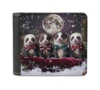 Cute Ferrets and Moon Leather Men's Bifold Wallet Minimalist Credit Card Holder Simple Coin Purse with Hidden Slots