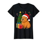 Cute Festive Capybara Christmas Value Graphic T-Shirt, Women, Black, L