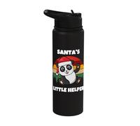Cute Festive Christmas Panda Santa's Little Helper Stainless Steel Insulated Water Bottle