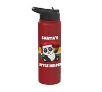 Cute Festive Christmas Panda Santa's Little Helper Stainless Steel Insulated Water Bottle